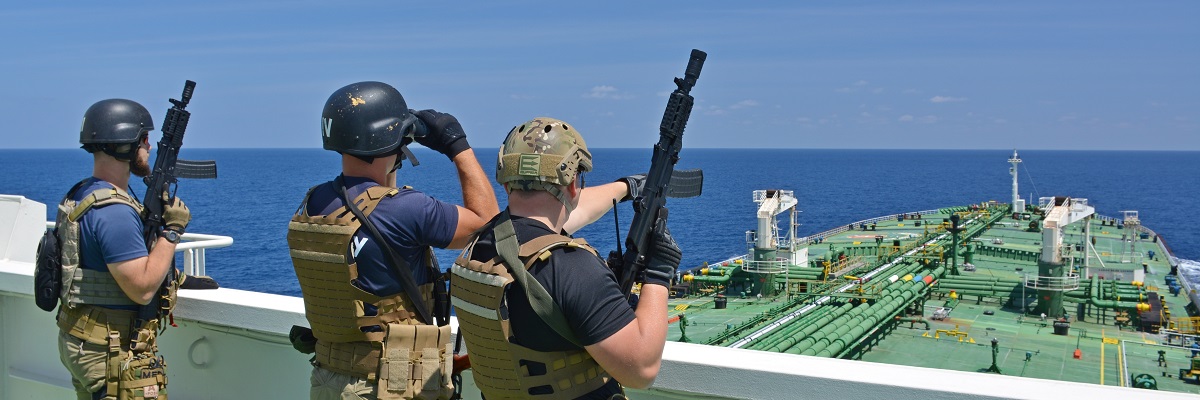 Armed security on a cargo ship in the Red Sea.